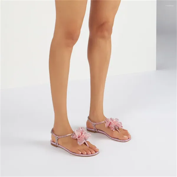 Туфли под платье с цветочным украшением Розовые сандалии для женщин ГЛАДИАТОР с ремешком на щиколотке для девочек Сексуальный стиль Sandalias De Mujeres En Oferta Designer
