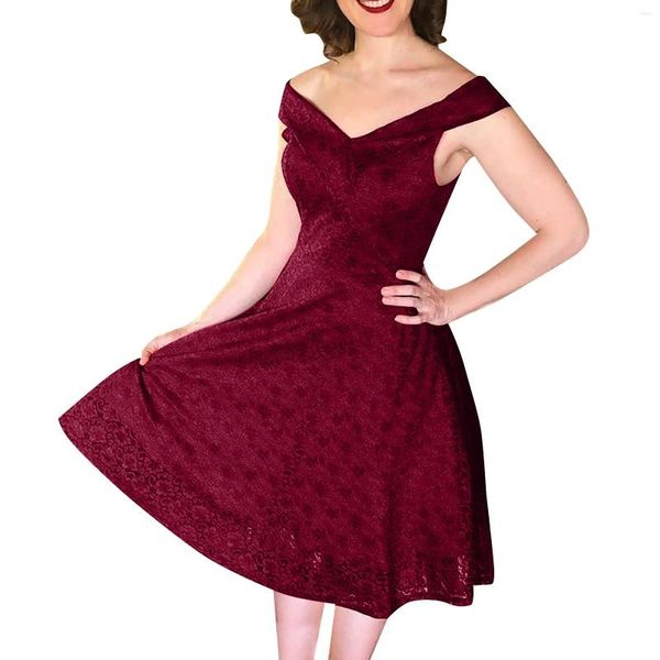 Casual Kleider Vintage Hochzeit Gast Schulterfrei A-Linie Spitzenkleid Frauen Sommer Formal Retro Party Elegant Sexy Criss Cross Brautjungfer