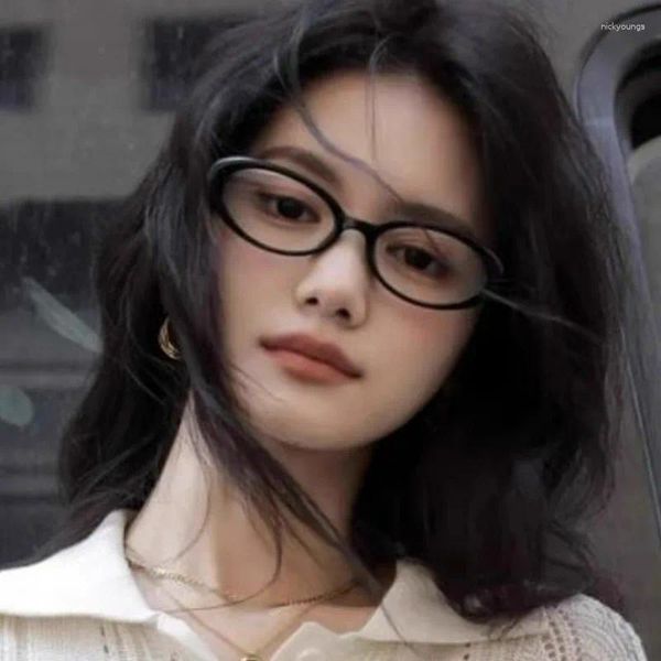 Sonnenbrille Koreanische Mode Vintage Oval Rahmen Gläser Frauen Einfache Anti-Blau Licht Y2K Mädchen Katzenauge Schmale Kleine Brillen brillen