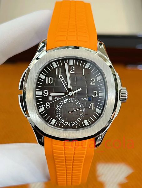 Marca mundo 2024 relógio melhor versão relógio masculino tempo de viagem aço laranja pulseira de borracha relógio masculino 5164 relógio automático 2 anos de garantia