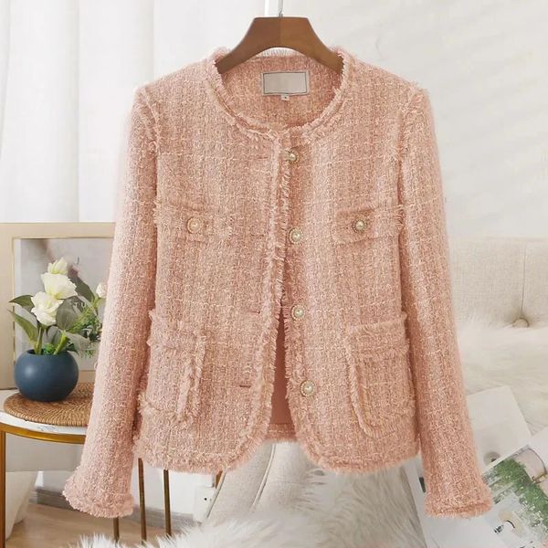 Frauen Blazer Koreanische Chic Tweed Frühling Herbst Elegante Dame Mäntel Einreiher Langarm Anzüge Weibliche Büro Blazer Jacke 240202