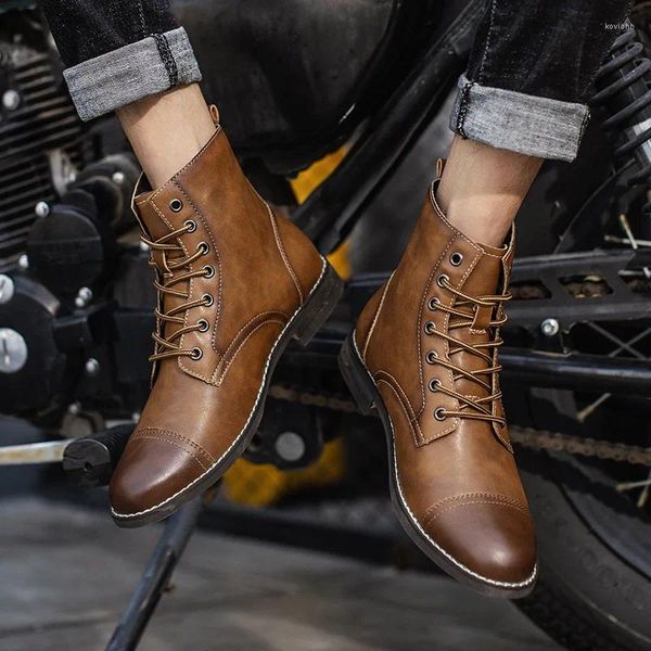 Botas masculinas à prova d'água trabalho de couro quente pelúcia neve ao ar livre motocicleta homens tornozelo zapatos hombre