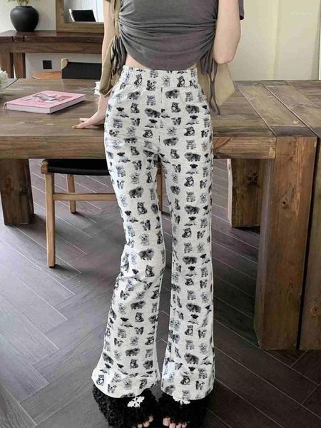 Damenhose, lässig, weites Bein, amerikanischer Vintage-Katze-Hund-Overall, bedruckt, Jogginghose, Damen, Y2k, lockere Sommerhose mit hoher Taille, modisch