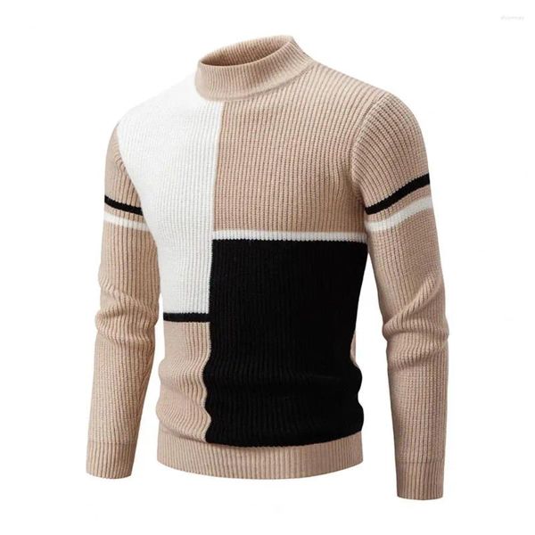 Männer Pullover Herbst Winter Casual Halb Stehkragen Pullover Stricken Pullover Tops Warme Patchwork Strickwaren Mann Kleidung Gestrickt