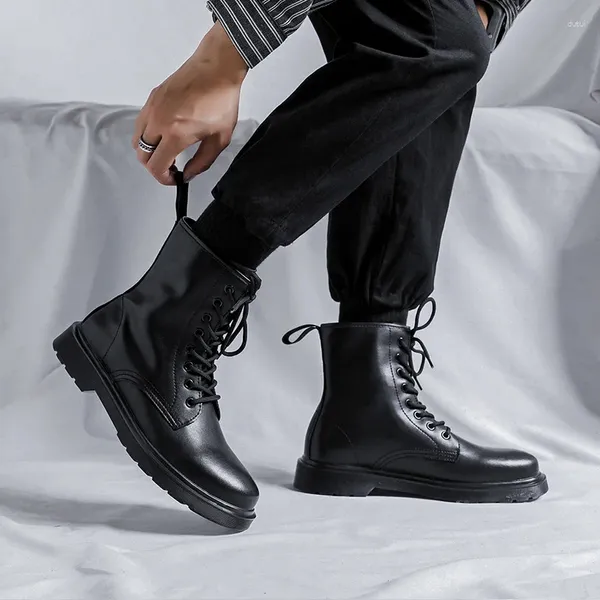 Ботинки в британском стиле с высоким берцем для мотоциклистов для мужчин, модная черная осенне-зимняя обувь, ковбойские ботинки на шнуровке, оригинальные кожаные мужские ботинки Botas