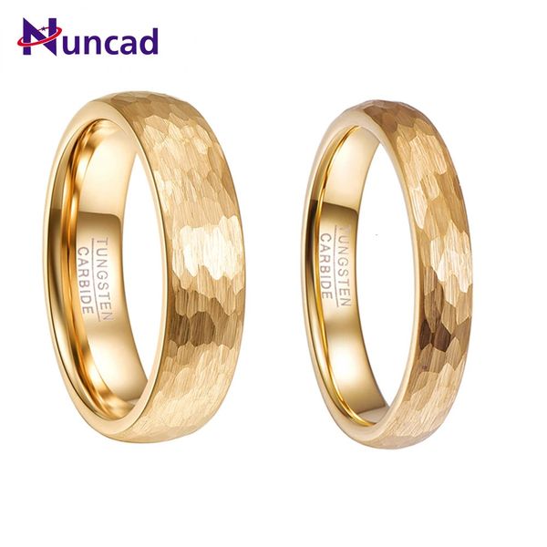 NUNCAD 6mm 4mm Anello in carburo di tungsteno martellato placcato oro 18 carati Anello di fidanzamento a cupola Comfort Fit Misura 5-12 T070R T071R 240124