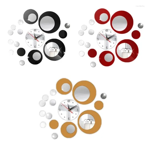 Relógios de parede Acrílico 3D Redondo Relógio DIY Combinação Espelho Relógio Moderno para Casa