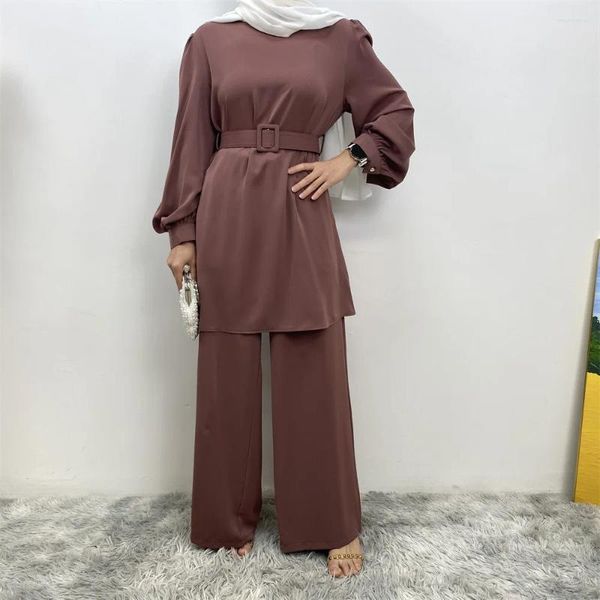 Roupas étnicas Eid Conjuntos Muçulmanos de Duas Peças Abaya Turco Tops Calças de Perna Larga Femme Hijab Vestido Abayas para Mulheres Musulman Conjuntos Islam