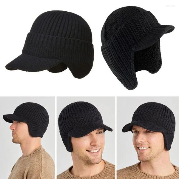 Береты, теплая шапка-бини, зимняя плюшевая флисовая подкладка, вязаная шапка с козырьком, уличная защита ушей, мужские шапки-бомберы
