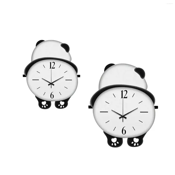 Relógios de parede Wood Panda Clock Art Decor adorável para cozinha facilmente instalar