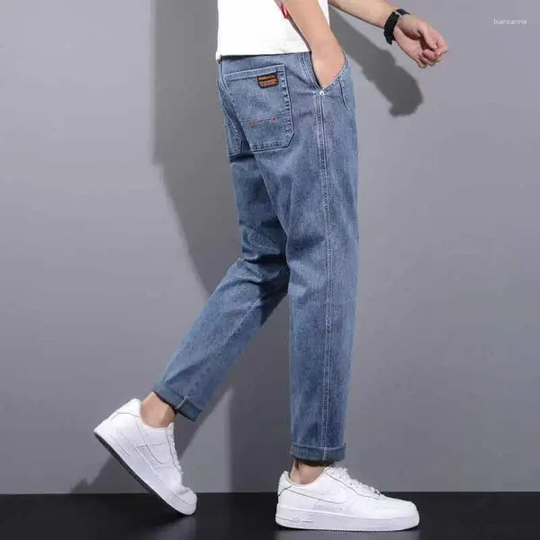 Jeans masculinos homem cowboy calças cônicas com bolsos cortados luxo primavera outono em designer casual de alta qualidade xs