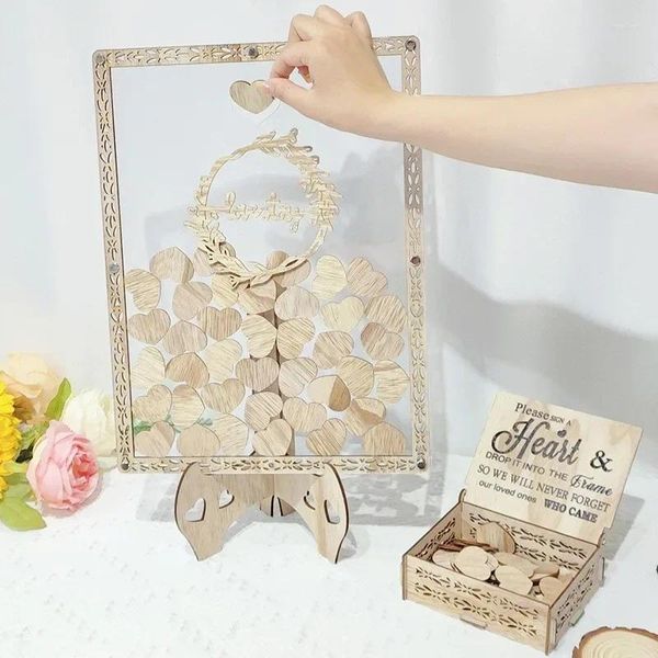 Partyzubehör Vickyo Hochzeits-Gastbox aus Holz zur Dekoration, quadratische Herzkarte, alternatives Buch