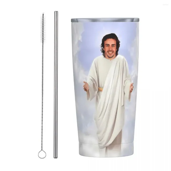 Tumblers engraçado Fernando Alonso Jesus isolado tumbler com tampa vácuo canecas de café de viagem ao ar livre copos de garrafa de carro 20oz