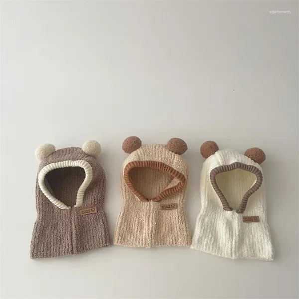 Berretti 18M-5Y Solid Kids Cappello in filato morbido Berretto in lana per bambini Berretto per collo caldo per ragazze dei ragazzi Berretto con cappuccio in peluche stile coreano