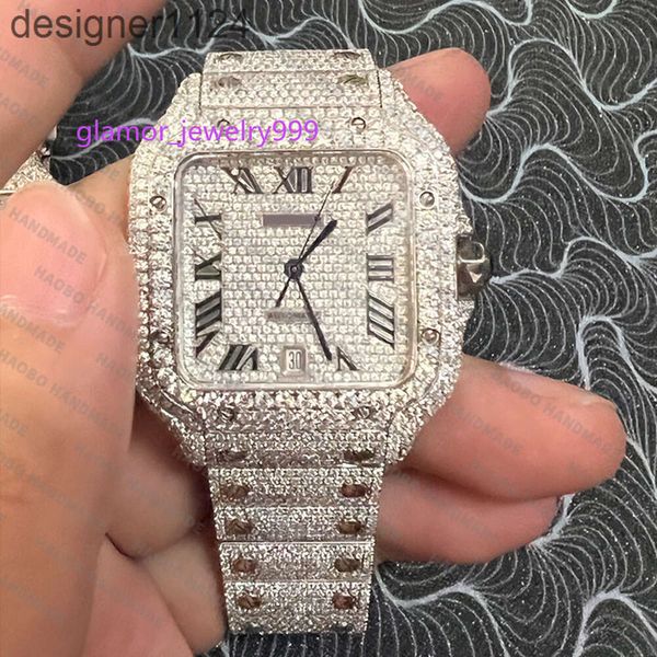 MOQ 1 Personalizado Barato Ice Out Vvs Moissanite Diamante Mecânico Moda Relógio de marca com diamantes incrustados