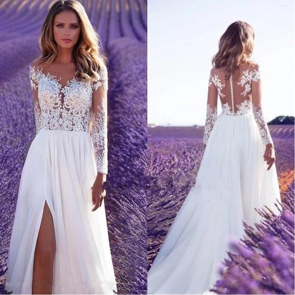 Abiti casual Donna Abito da sposa in pizzo trasparente Abito da damigella d'onore a maniche lunghe Temperamento Prom Evening White Per il 2024