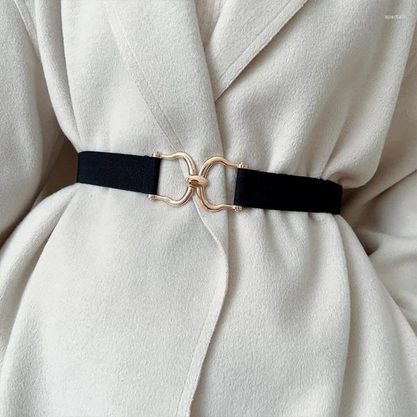 Cinture da donna elastiche sottili in metallo con fibbia ad ardiglione tinta unita cinturini coreani fascia da smoking moda abito da donna cappotto cinghie decorative