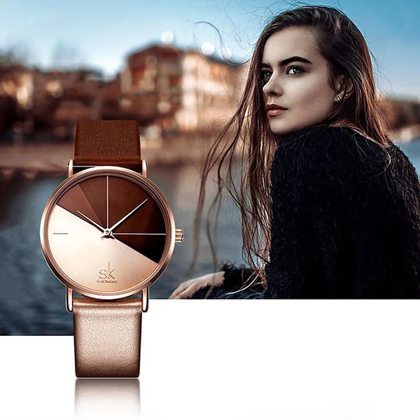 Женские часы, модные двухцветные аналоговые кварцевые часы с диском, кофе, молоко, столкновение, повседневный стиль, женские наручные часы, градиент цвета 240127