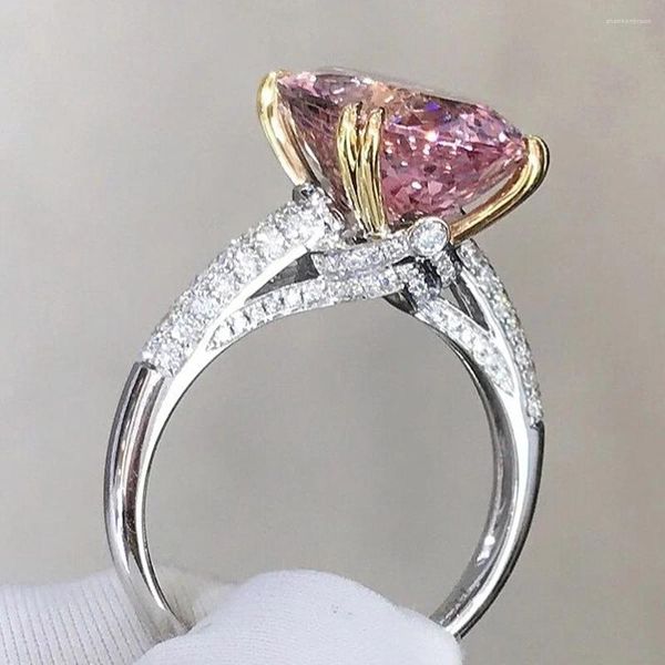 Clusterringe Prinzessin Krappenfassung Rosa Kristall für Frauen Zirkon Diamanten Edelsteine Weißgold Farbe Schmuck Bijoux Partyzubehör