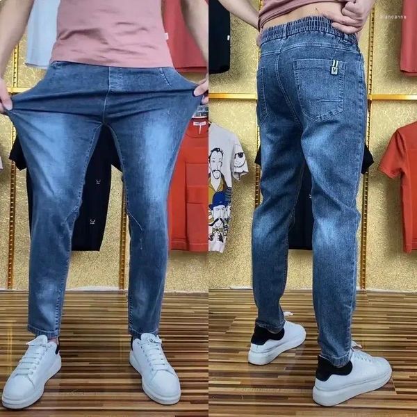 Jeans masculinos elástico estiramento calças magras harem fino ajuste homem cowboy calças apertadas tubo macio y2k vintage moda coreana lavado xs