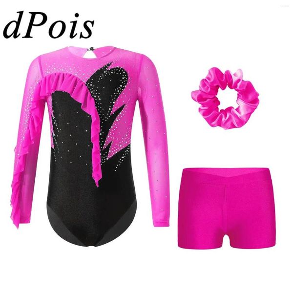 Abbigliamento da palcoscenico Costume da balletto per ragazze per bambini Strass brillanti Ginnastica ritmica Body Performance Dance Outfit Adolescenti Tute da pattinaggio di figura