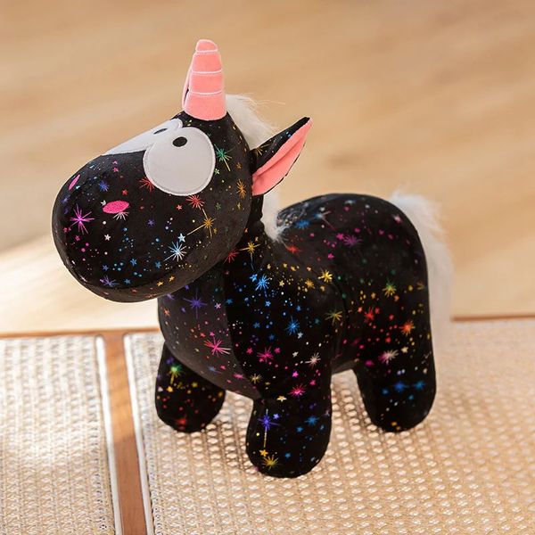 Kawaii preto anjo unicórnio boneca de pelúcia adorável animais de pelúcia peluche brinquedos decoração para casa presentes de aniversário para namorada crianças meninas 240202