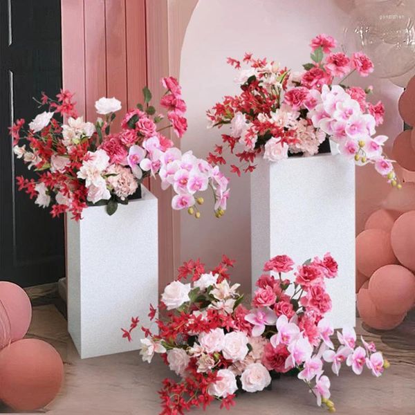 Dekorative Blumen Party Wanddekorationen Künstliche rosa Schmetterling Orchidee Seidenstrauß Dekoration Rosen Reihe Bühne ArrangementRequisiten
