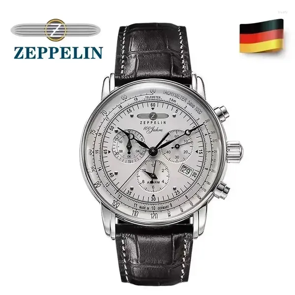 Orologi da polso Diskon Besar Jam Tangan Zeppelin Baru Kuarsa Pria Bisnis Kulit Cronografo Multifungsi Tiga Mata Lari