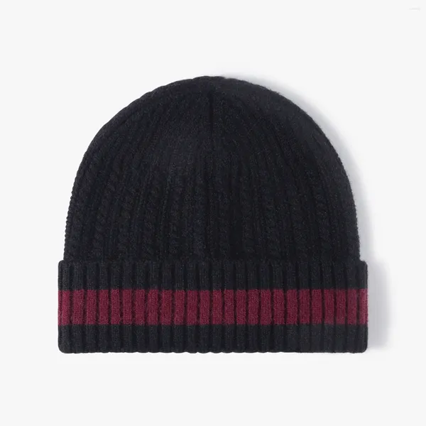 Berets Block Farbe frauen Hut Mode Skullies Beanies Herbst Winter Im Freien Warme Dickes Haar Gestrickte Kappen Für Männer