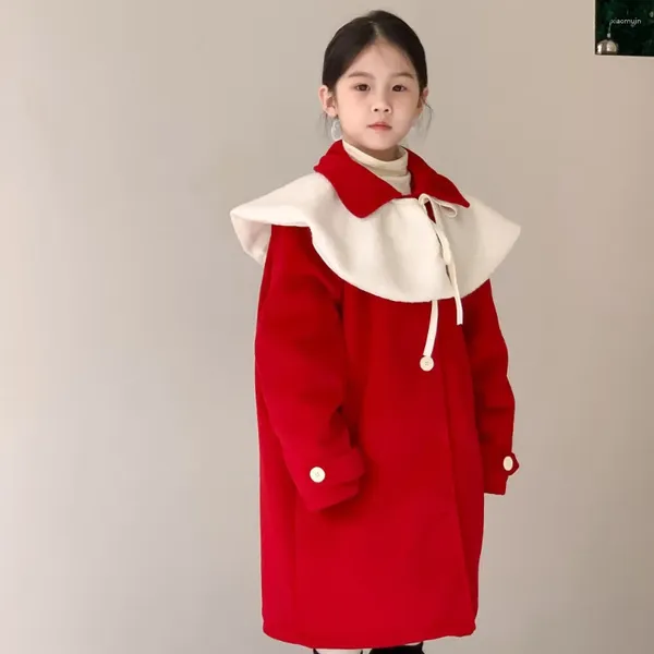 Mantel Frühling Herbst Kind Mädchen Lange Baumwolle Drehen Unten Kragen Gepatcht Baby Rote Jacke Casual Abnehmbare Cape Kleinkind Mädchen Mäntel