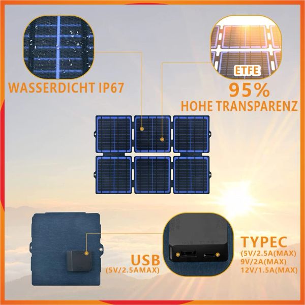 Vero pannello solare pieghevole da 30 W 5 V Power Bank per telefono cellulare Carica batteria USB impermeabile esterna per accessori da campeggio