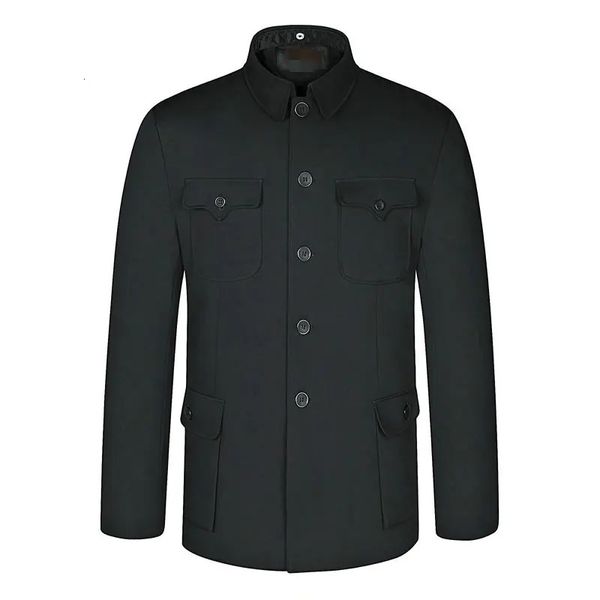 Personalidade primavera chinês étnico masculino preto mao terno jaqueta mandarim gola blazer túnica elegante zhongshan casaco homem 240201