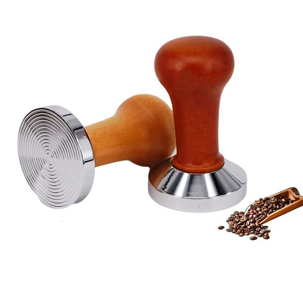 5153 58mm calcadeira de café alça de madeira barista máquina de café expresso moedor artesanal café em pó martelo calibrado pressão calcadeira 240130