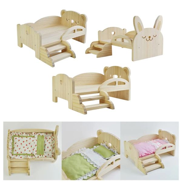 Boneca de bebê cama em miniatura com escadas moda boneca jogar para 30cm 1/6 acessório de boneca jogar casa conjunto de móveis decoração de casa de bonecas 240123