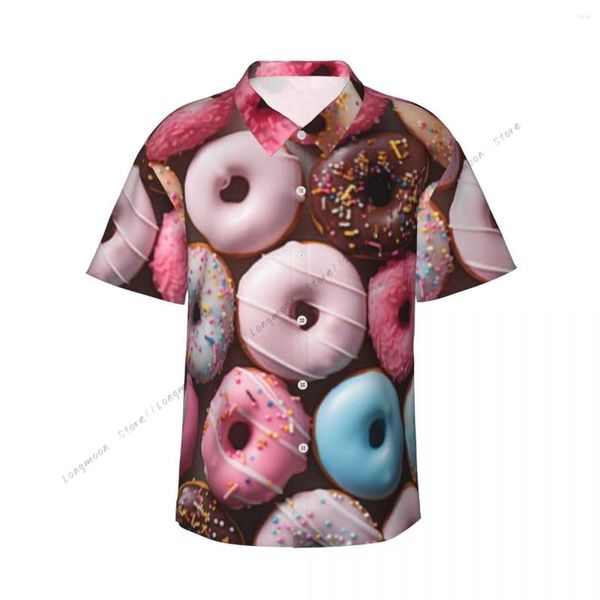 Herren Freizeithemden Hemd Bunte Donuts Kurzarm Sommer Herren Umlegekragen Knopfkleidung