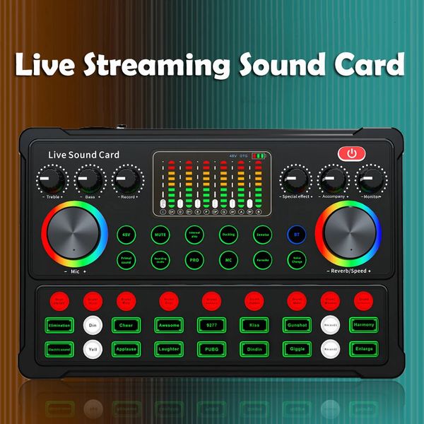 Scheda audio dal vivo Attrezzatura per podcast Microfono Mixer audio Audio DJ Mixer audio Cambia voce Gioco in streaming live Canto Registra 240119