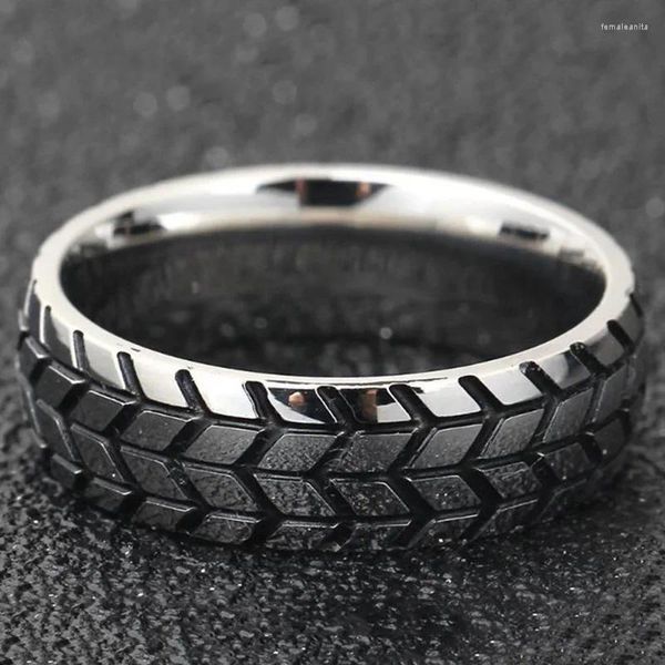Обручальные кольца модное золото серебряное кольцо круто мотоциклетные шины для мужчин хип -хоп панк геометрические полосатые подарки оптом