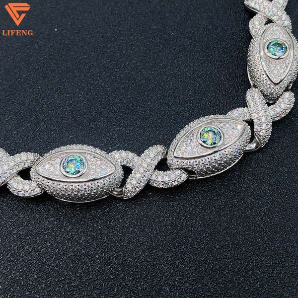 braccialetto collana mossanite Fine Jewelry Hiphop S925 Vvs Moissanite Bracciale 15mm Occhio Figura di otto Catena a maglie cubane ghiacciate Zaffiro blu