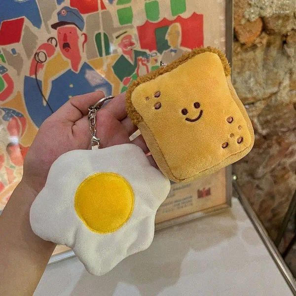 Chaveiros Bonito Pão De Pelúcia Boneca Kawaii Ovo Frito Chaveiro Atacado Criativo Café Da Manhã Chaveiros Para Presentes Meninas Saco Pingente