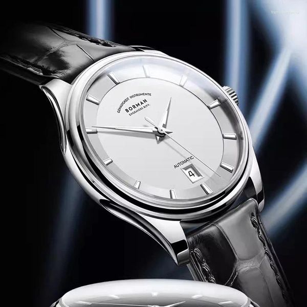 Relógios de pulso Borman Classic Business Automático Relógios Mecânicos 9mm Ultra Fino À Prova D 'Água Homens Assista Gaivota ST2130 Movimento