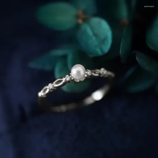Anéis de cluster luxo coreano elegante feminino imitação pérola zircão anel elegante e romântico noiva festa de casamento jóias acessórios