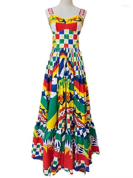 Vestidos casuais jamerary verão praia maxi vestido feminino feriado espaguete cinta algodão copo acolchoado zíper elástico impressão férias longo