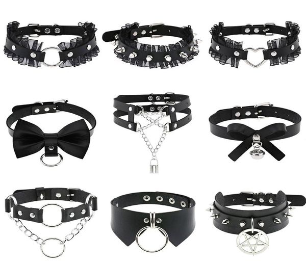 Moda jóias de couro cravado gargantilha punk colar feminino rebites cravejado chocker chunky colar goth jóias metal gótico emo a1472016