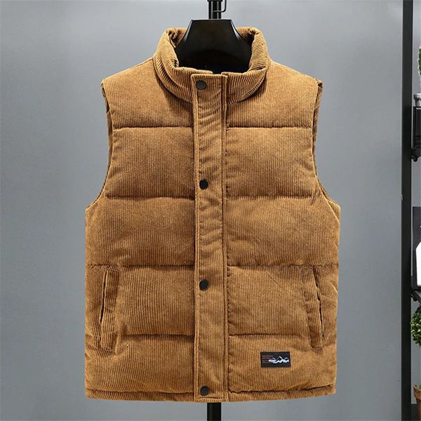 Gilet Giacca Uomo Autunno Inverno Caldo Cappotto senza maniche Colletto alla coreana Gilet imbottito Velluto a coste Abbigliamento da lavoro Abbigliamento maschile 5XL 240118