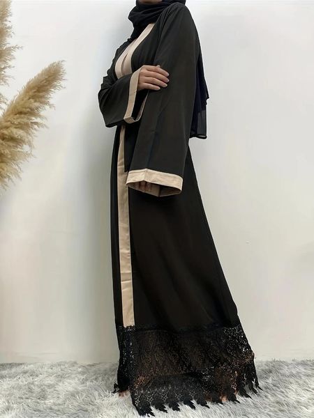 Roupas étnicas Lace Islâmico Muçulmano Vestido Cardigan Abayas Manga Longa para Mulheres Lace-up Árabe Femme Abaya Elegante Vestidos de Festa de Noite