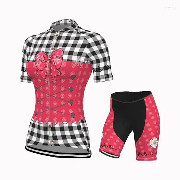 Racing Sets Damen Radtrikot Set Schleife Kariertes Hemd Rennrad Atmungsaktive MTB Wear Kleidung Shorts Kit