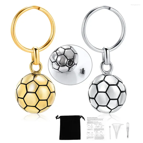 Schlüsselanhänger, personalisierte Schlüsselanhänger, Fußball-Urnen-Einäscherungsanhänger, kleine Urnen-Schlüsselanhänger für Asche, Herren-Geschenk, Edelstahl-Gedenkschmuck