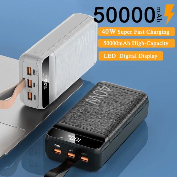 Power Bank 50000 мАч с быстрой зарядкой 40 Вт PD Powerbank Портативное внешнее зарядное устройство для iPhone 15 14 13 12 Pro Max Xiaomi