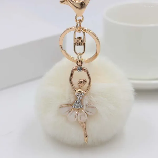 Portachiavi Ballerina di danza classica alla moda e carina Portachiavi con palla di peluche artificiale Creatività Angelo Borsa da donna Portachiavi con ciondolo per auto Regalo