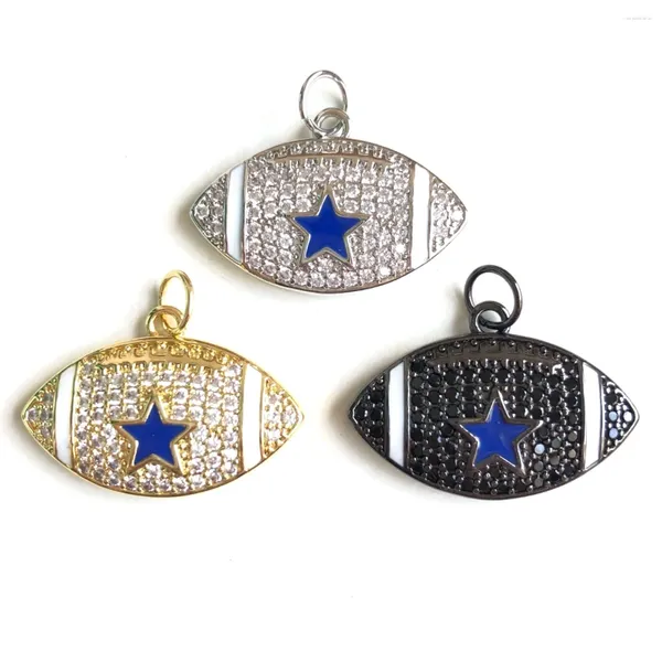 Ciondoli 5 pezzi Micro Pave Blue Star Football americano per bracciali da donna Collana che realizza accessori di gioielli con ciondolo placcato in oro